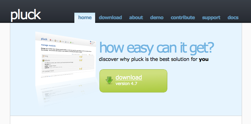 Screenshot Pluck-CMS Homepage